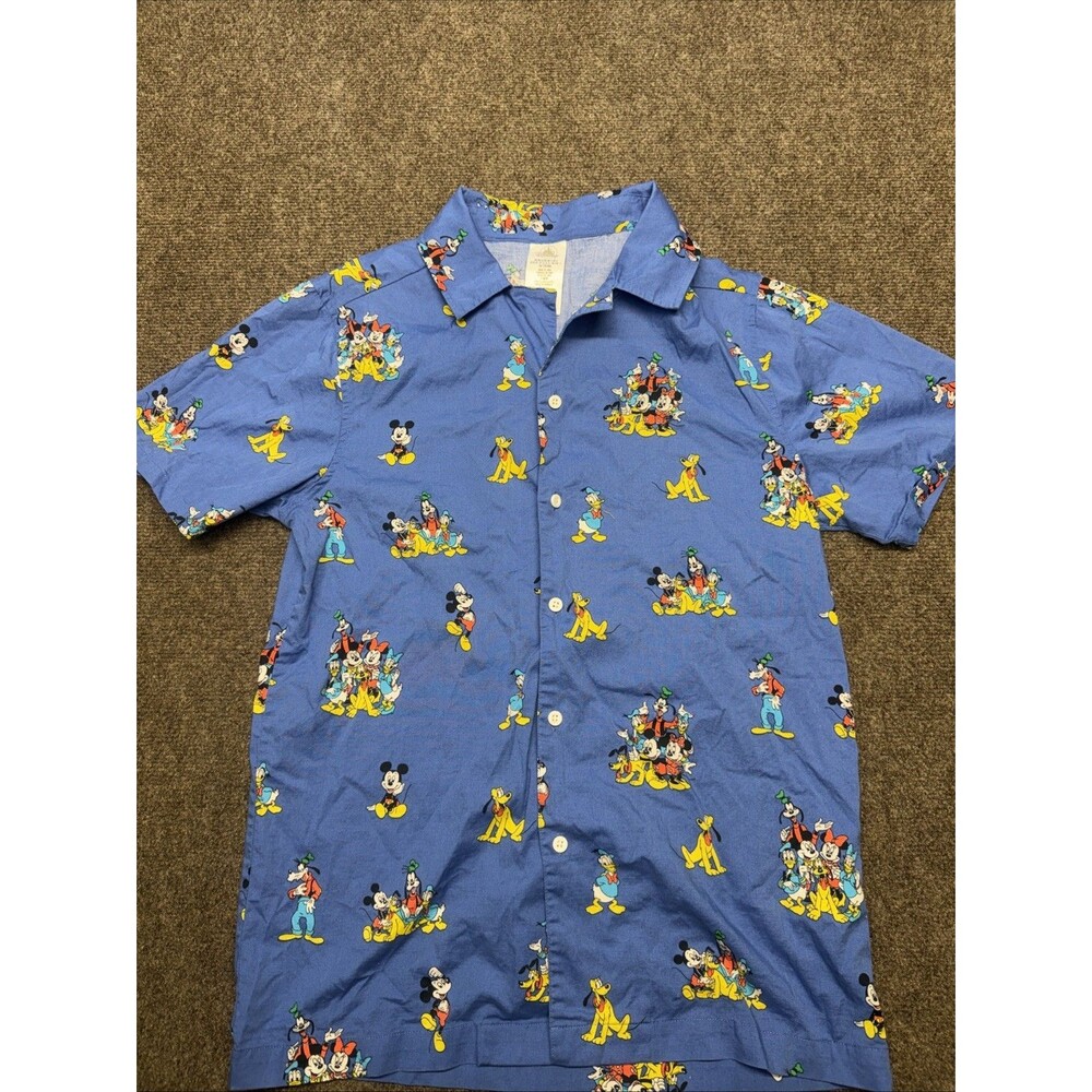 Disney Parks Mickey Mouse & Friends Shirt Men’s Small Woven Button Up All Over